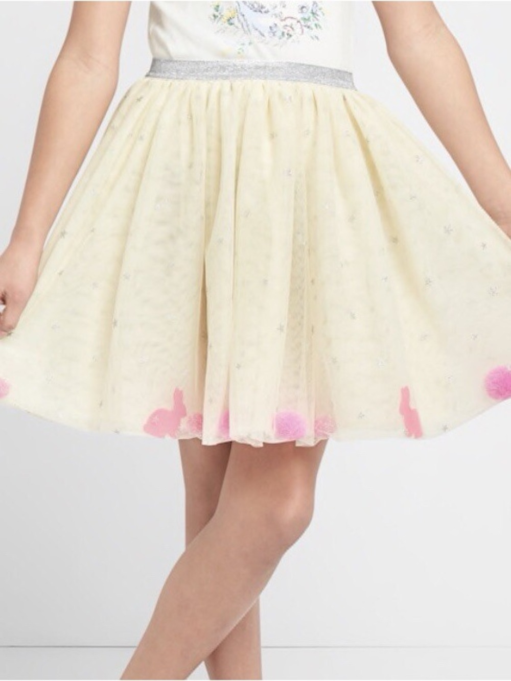 GAP Cream Tulle Skirt with Pink Pom Detail